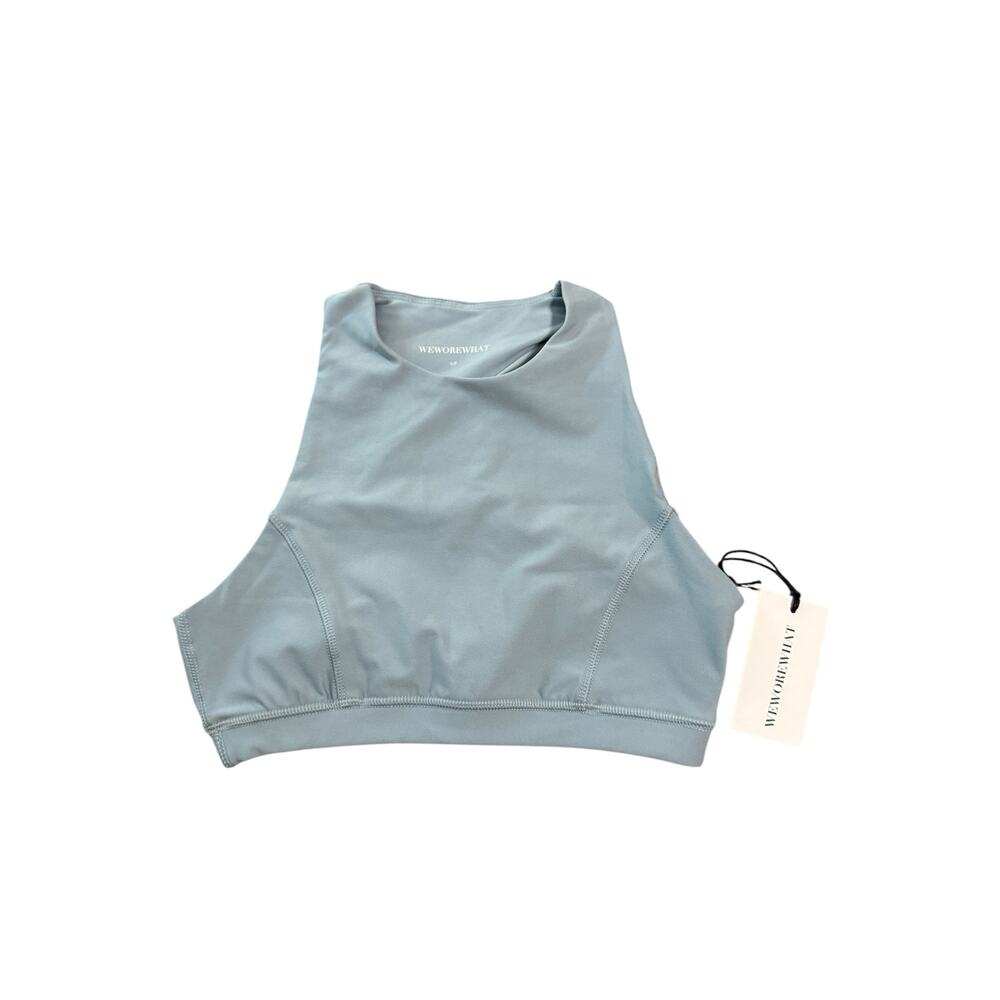 NEW WeWoreWhat High Neck Sports Racer Back Bra Dusty Blue Size Small Athletic